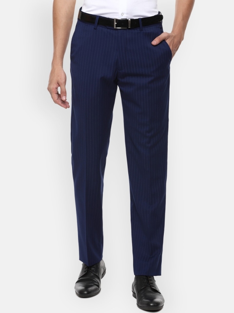 

Louis Philippe Men Navy Blue Striped Slim Fit Formal Trousers