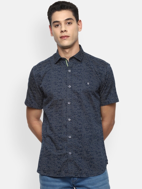 

V Dot Men Navy Blue Slim Fit Opaque Printed Casual Shirt