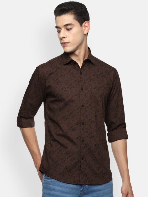 

V Dot Men Brown Slim Fit Floral Opaque Printed Casual Shirt
