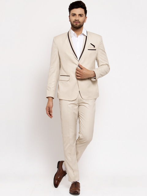 

KLOTTHE Men Off White Solid Slim-Fit Single-Breasted 2 Piece Party Suit