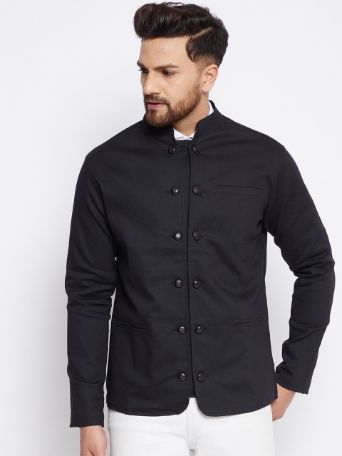 

Hypernation Men Black Solid Pure Cotton Bandhgala Blazer