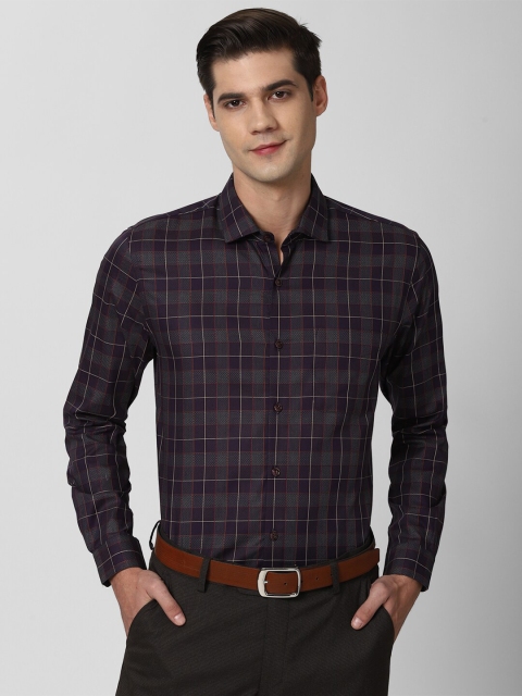 

Peter England Elite Men Purple Slim Fit Opaque Checked Pure Cotton Formal Shirt