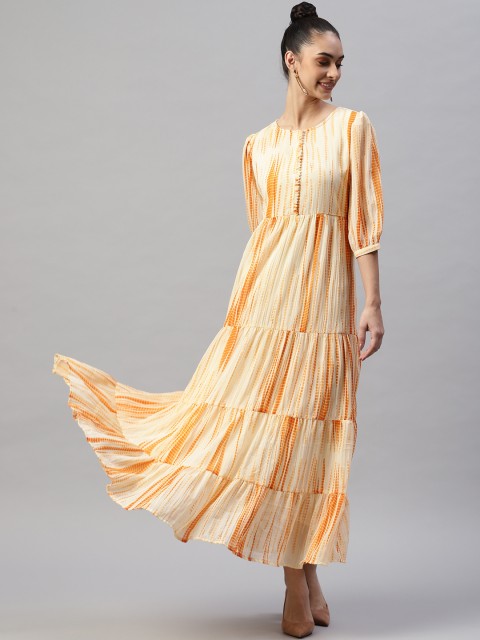 

Laabha Cream-Coloured Tie and Dye Georgette Maxi Dress