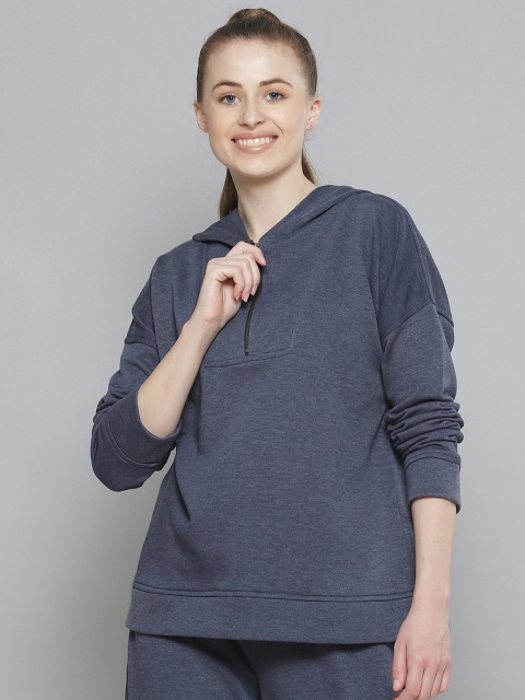 

Femella Women Navy Blue Oversized Fleece Hooded Sweatshirt