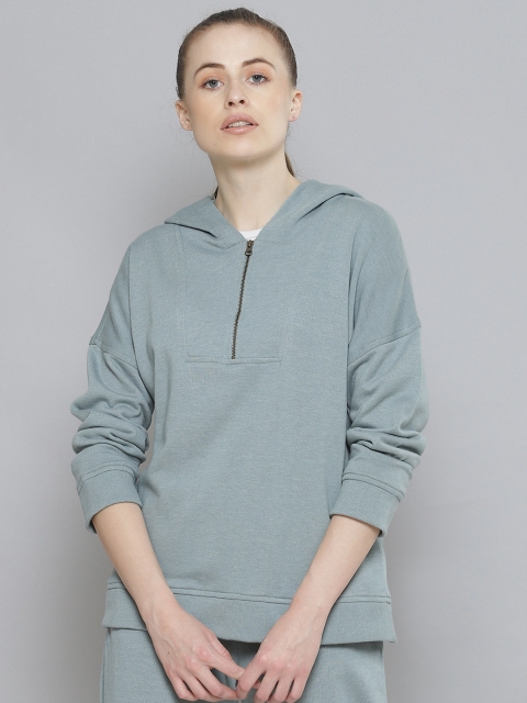 

Femella Women Green Oversized Fleece Hooded Sweatshirt