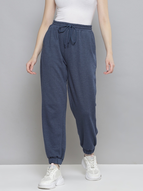 

Femella Women Navy Melange Fleece Elasticated Track Pants, Navy blue
