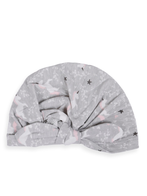 

Baby Moo Girls Grey & Black Magical Unicorn Printed Cotton Turban Cap