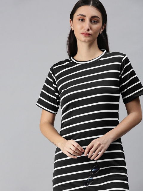 

Selvia Black & White Striped Scuba T-shirt Mini Dress