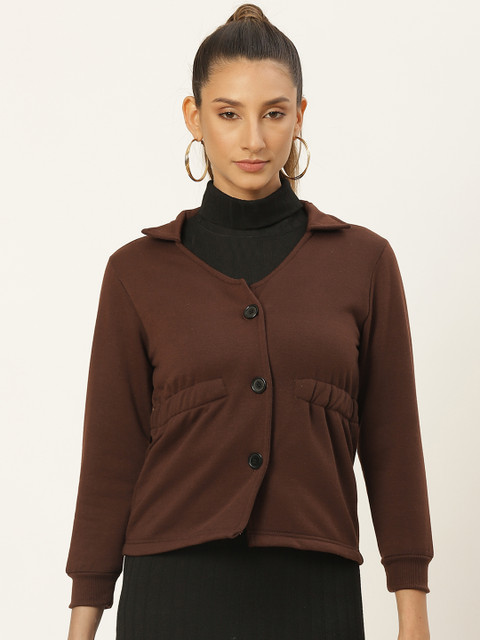 

Belle Fille Women Brown Solid Fleece Lightweight Tailored Jacket