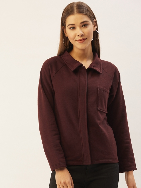 

Belle Fille Women Brown Solid Fleece Lightweight Tailored Jacket