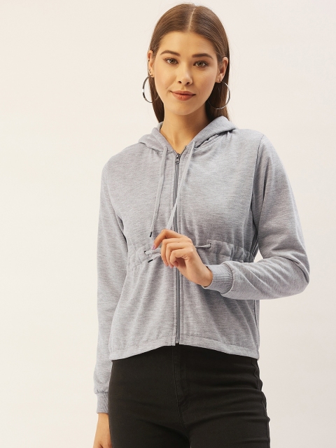 

Belle Fille Women Grey Melange Solid Fleece Lightweight Tailored Jacket