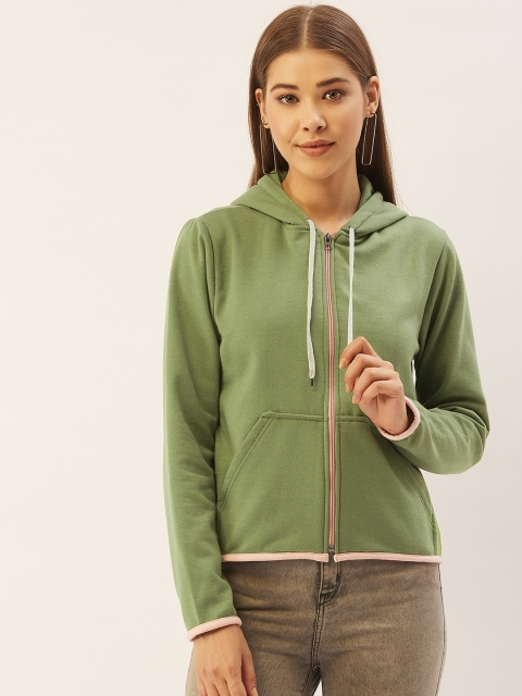 

Belle Fille Women Olive Green Solid Fleece Lightweight Tailored Jacket