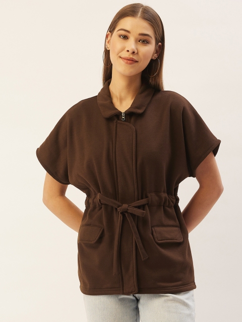 

Belle Fille Women Brown Solid Fleece Lightweight Tailored Jacket