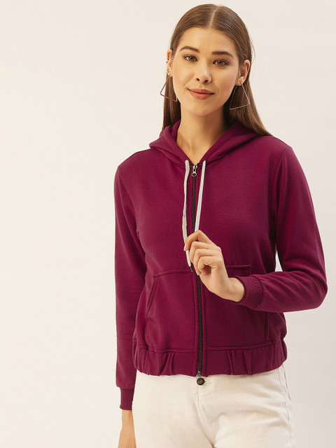 

Belle Fille Women Purple Solid Fleece Lightweight Tailored Jacket