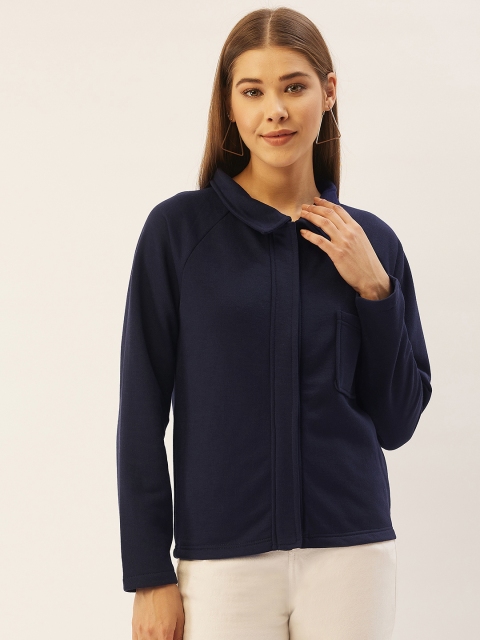

Belle Fille Women Navy Blue Solid Fleece Lightweight Tailored Jacket