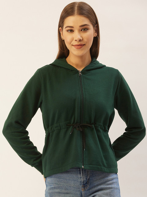 

Belle Fille Women Green Solid Fleece Lightweight Tailored Jacket