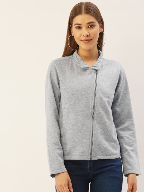 

Belle Fille Women Grey Melange Solid Fleece Lightweight Tailored Jacket