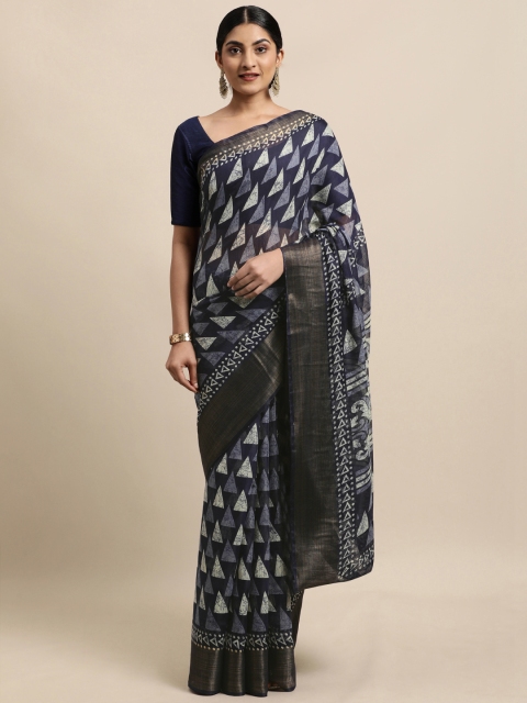 

KALINI Navy Blue Jute Cotton Uppada Saree