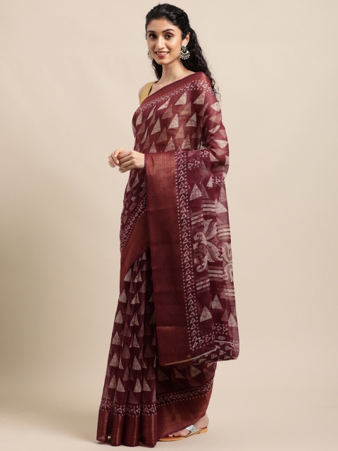 

KALINI Maroon Jute Cotton Uppada Saree