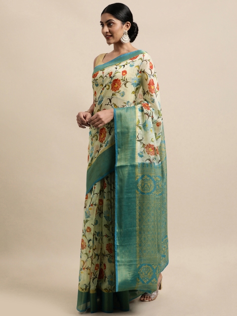 

KALINI Off White Floral Jute Cotton Uppada Saree