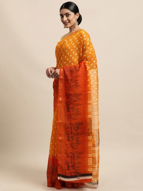 

KALINI Yellow Floral Jute Cotton Arani Saree