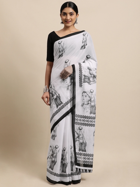 

KALINI White & Black Ethnic Motifs Mangalagiri Saree