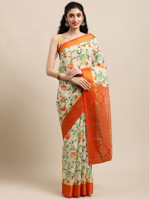 

KALINI Off White Floral Jute Cotton Uppada Saree
