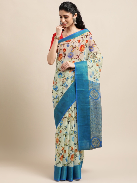 

KALINI Off White Floral Jute Cotton Uppada Saree