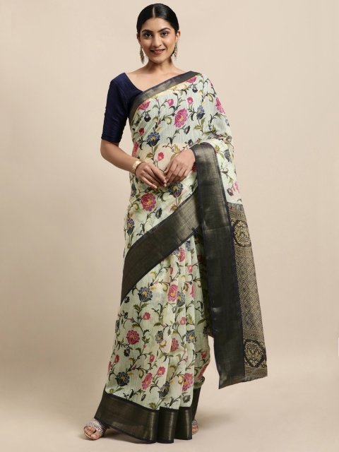 

KALINI Off White Floral Jute Cotton Uppada Saree