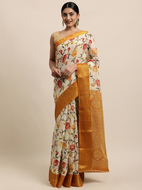 

KALINI Off White Floral Zari Jute Cotton Uppada Saree