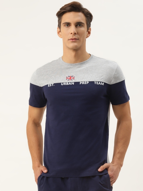 

AM SWAN Men Navy Blue & Grey Colourblocked T-shirt