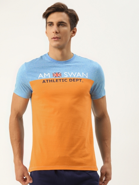 

AM SWAN Men Orange & Blue Colourblocked T-shirt