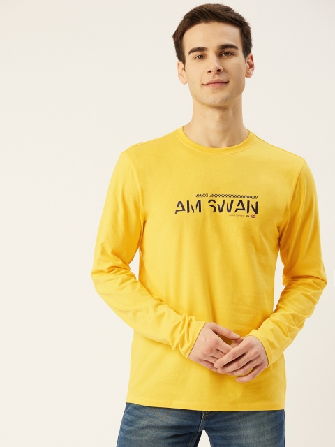 

AM SWAN Men Yellow Typography Printed T-shirt