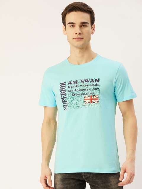 

AM SWAN Men Turquoise Blue Typography Printed T-shirt