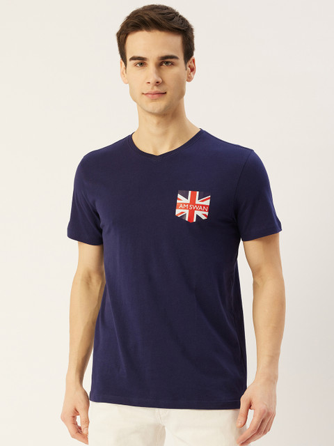 

AM SWAN Men Navy Blue T-shirt