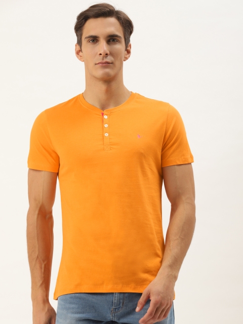 

AM SWAN Men Orange Henley Neck T-shirt