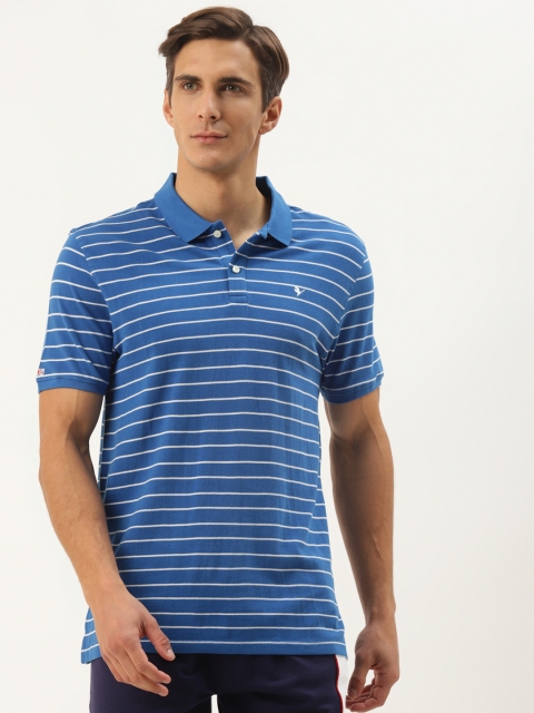 

AM SWAN Men Blue & White Striped Polo Collar T-shirt