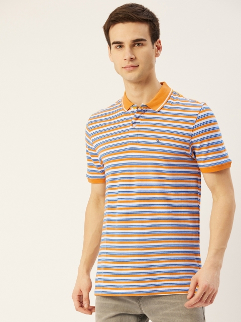 

AM SWAN Men Blue & Orange Striped Polo Collar T-shirt