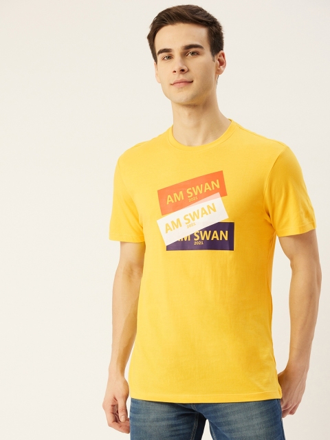 

AM SWAN Men Yellow Printed T-shirt