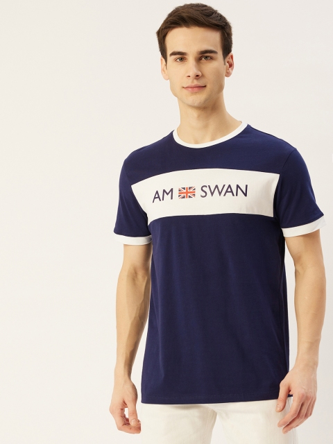 

AM SWAN Men Navy Blue & White Typography Printed T-shirt