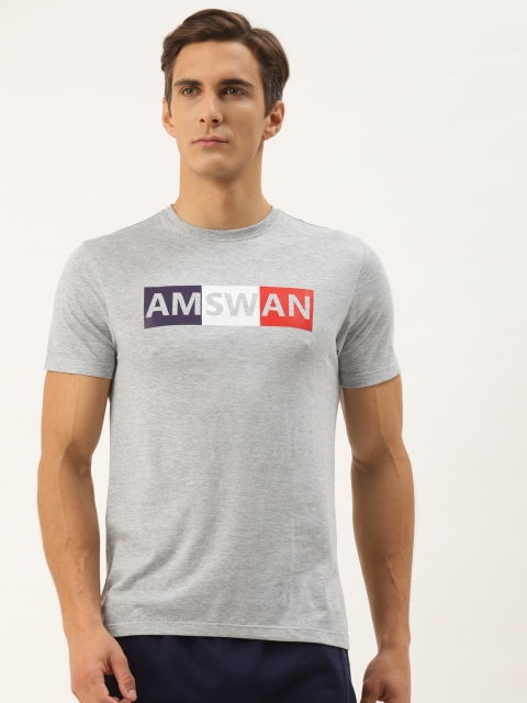 

AM SWAN Men Grey Typography T-shirt