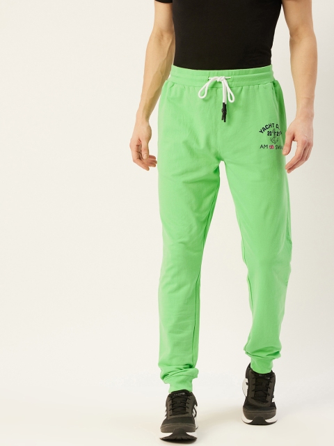 

AM SWAN Men Light Green Printed Joggers, Lime green