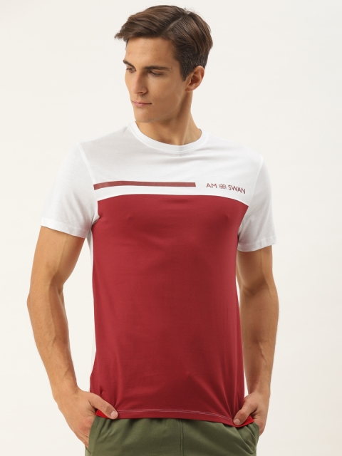 

AM SWAN Men Red & White Colourblocked T-shirt