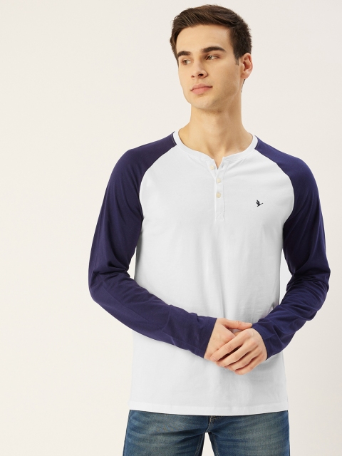 

AM SWAN Men White Henley Neck T-shirt