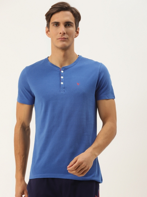 

AM SWAN Men Blue Henley Neck Indigo T-shirt