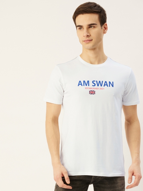

AM SWAN Men White Typography Printed T-shirt