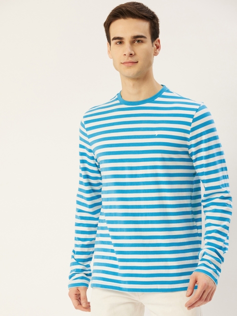 

AM SWAN Men Blue & White Striped T-shirt