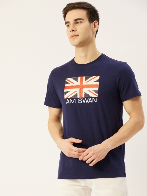 

AM SWAN Men Navy Blue Printed T-shirt