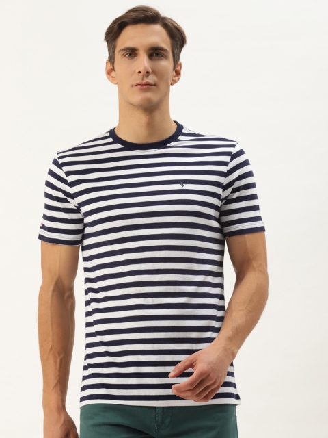 

AM SWAN Men Navy Blue & White Striped T-shirt