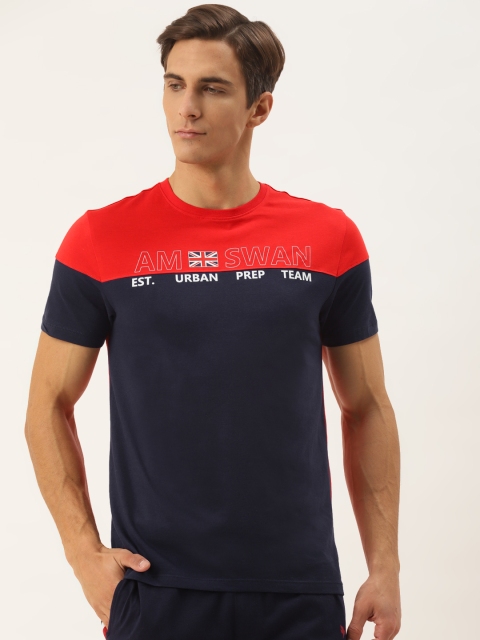 

AM SWAN Men Navy Blue & Red Colourblocked T-shirt